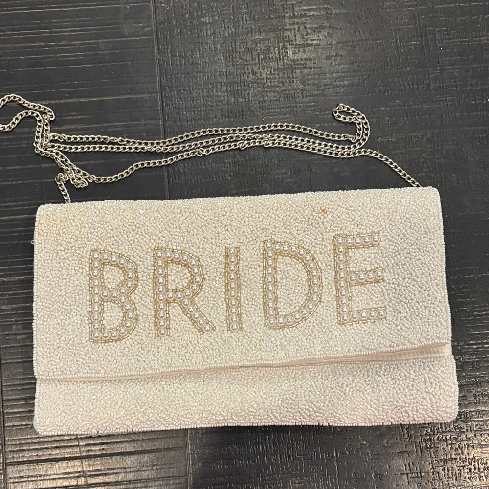 BRIDE Beaded Pearl Clutch Wristlet in Ivory